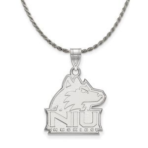 Sterling Silver Northern Illinois U Large Logo Pendant Necklace, 24 In